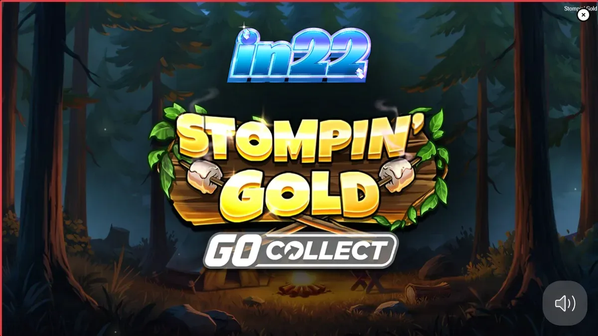 Pemandangan hutan petualangan dalam slot Stompin’ Gold GO Collect dengan karakter yeti Biggie dan Boogie.